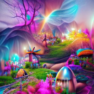 Psychedelic 3D Fairy World: Hyperrealistic Digital Art