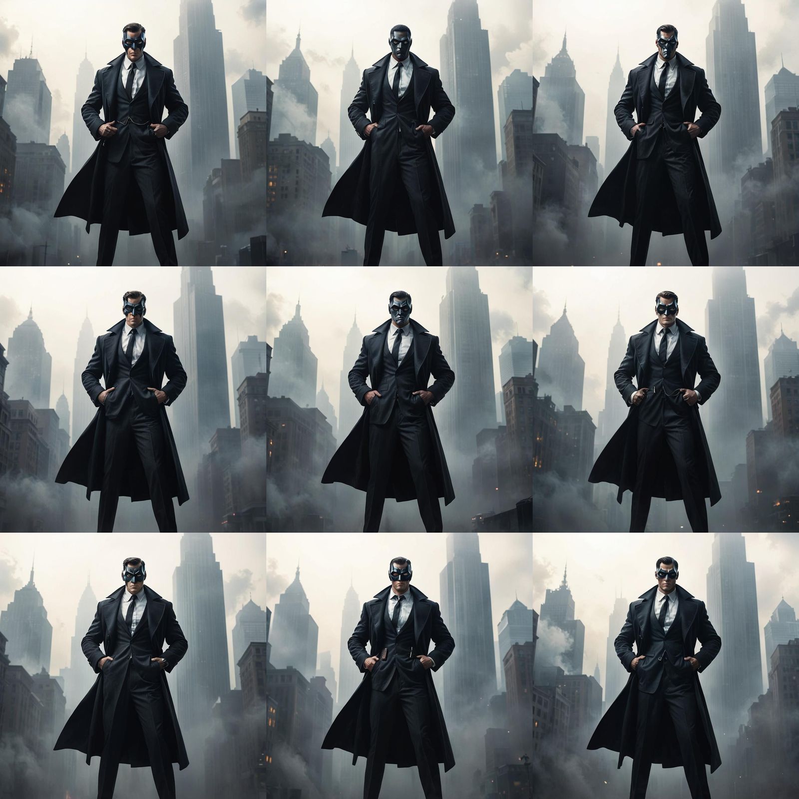 Masked Superhero in Art Deco Cityscape Matte Painting