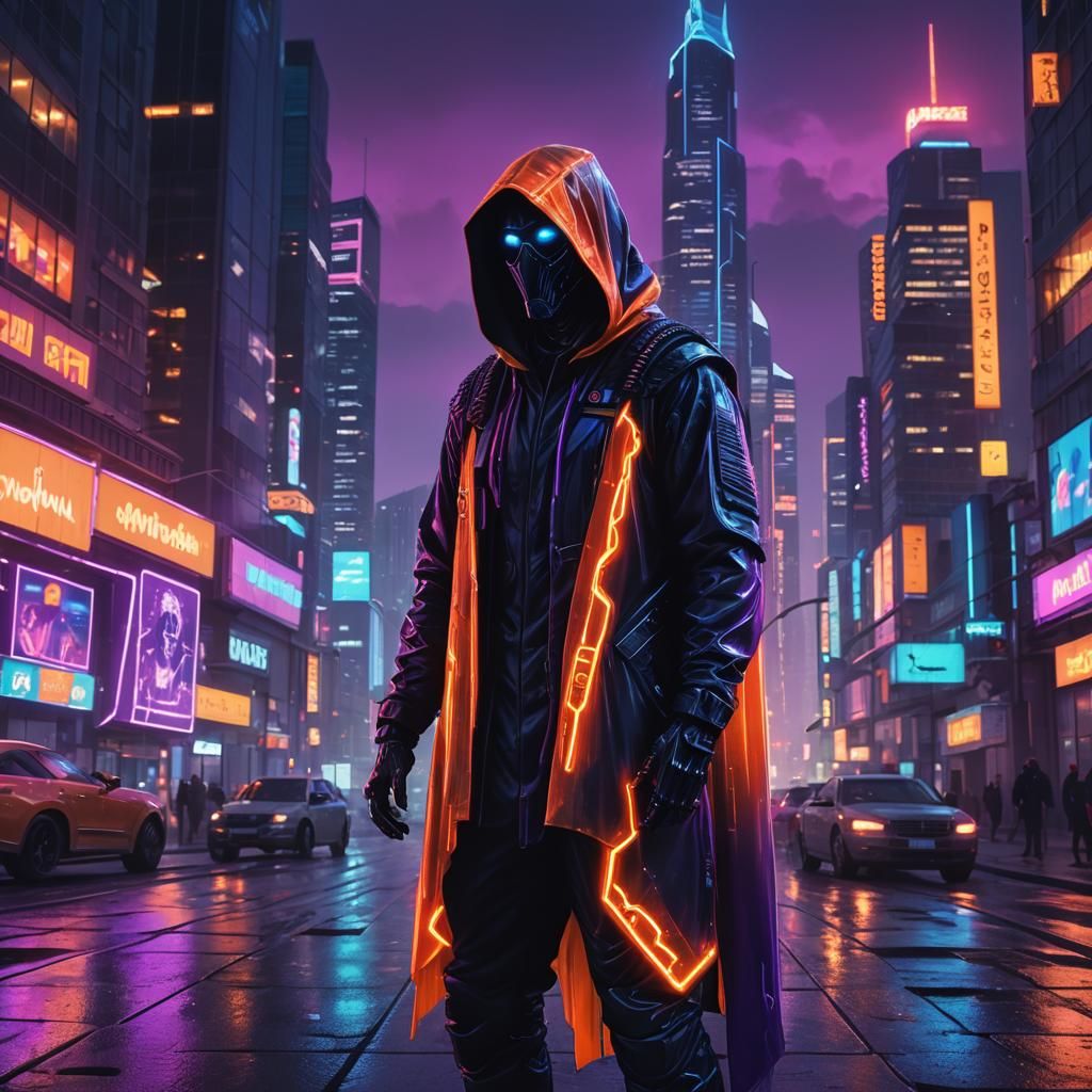 Synthwave German Army Alien Reaper in Neon Cityscape