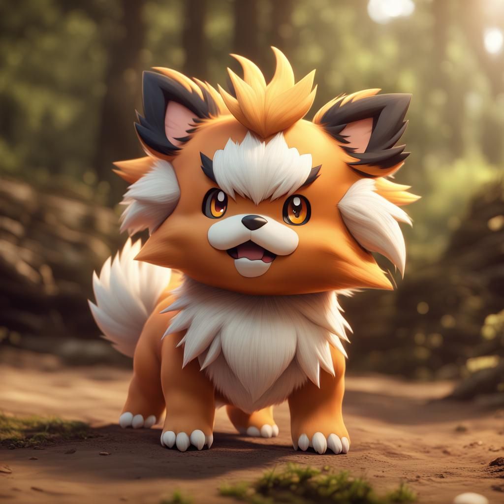 Hyperrealistic Cute Chibi Growlithe in Detailed Matte Painti...