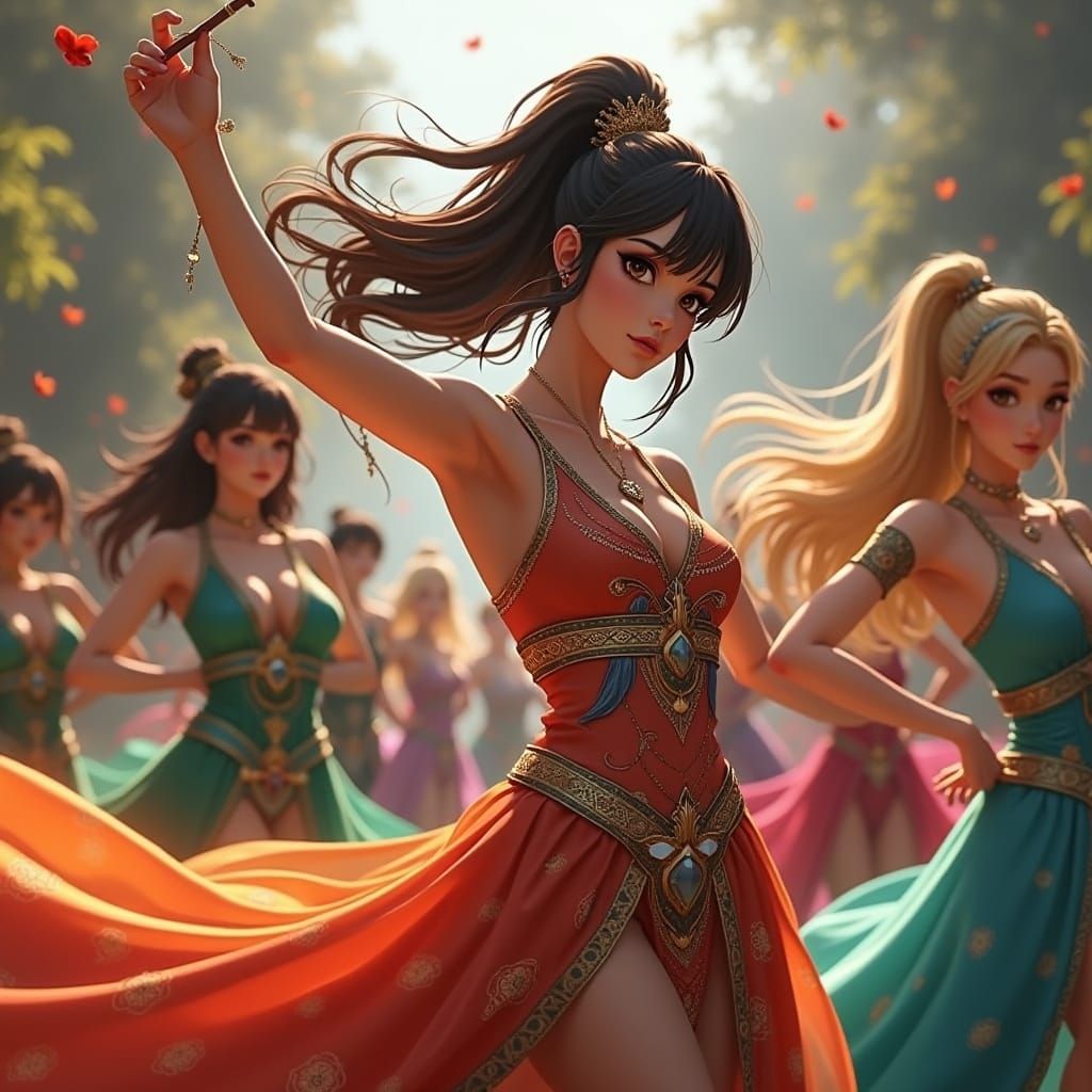 Ethereal Eastern Dance Scene in Vibrant 3D Anime Style