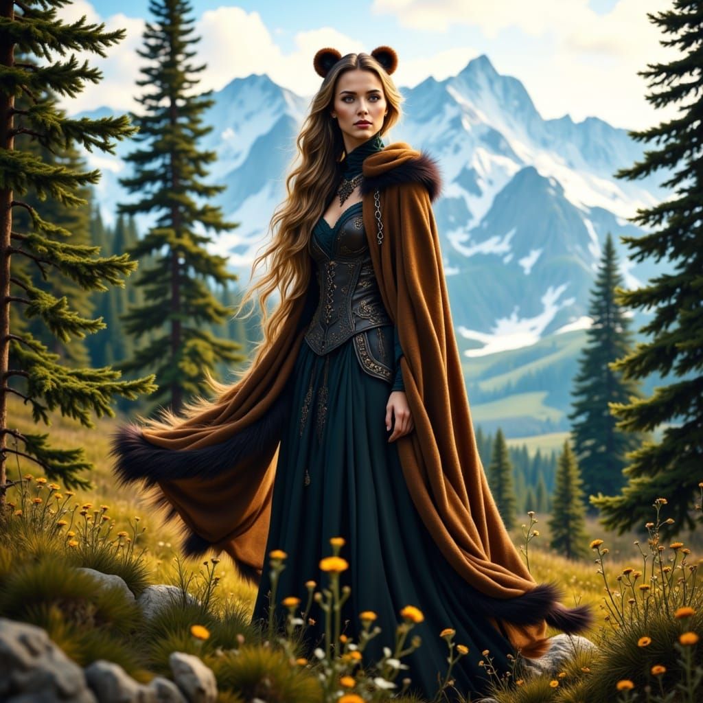 Ethereal Goddess in Alpine Forest, Futuristic Realism