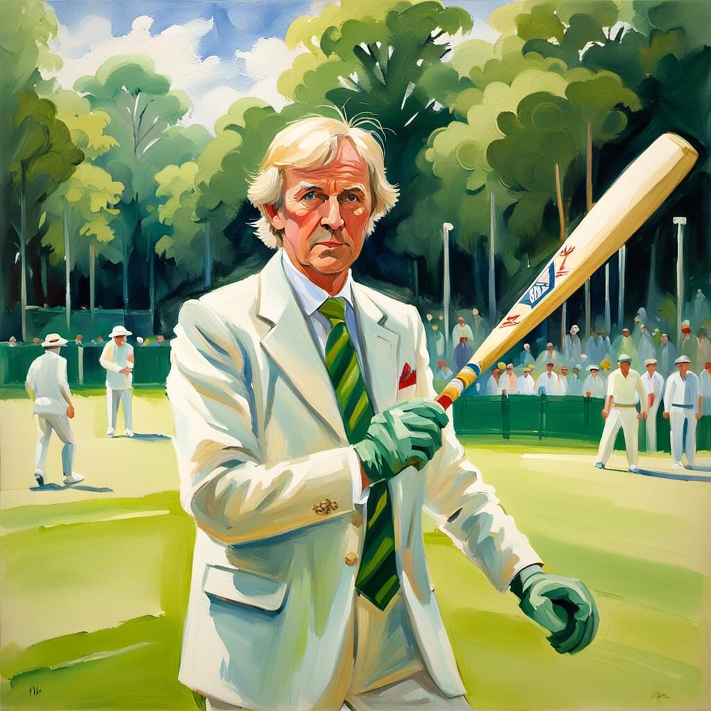 Fifth Doctor on Cricket Field: Impressionist Gouache Paintin...