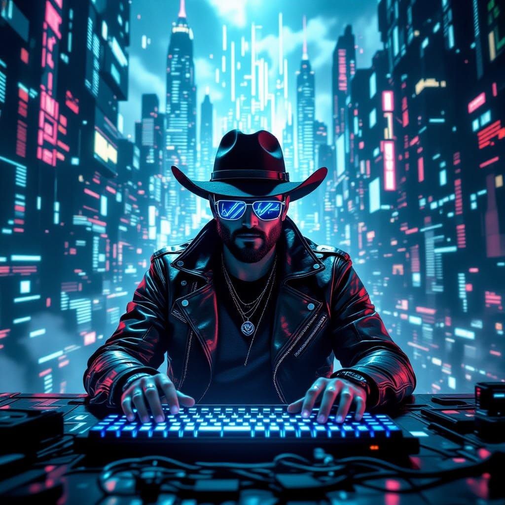 Cyberpunk Hacker Navigates Digital Matrix