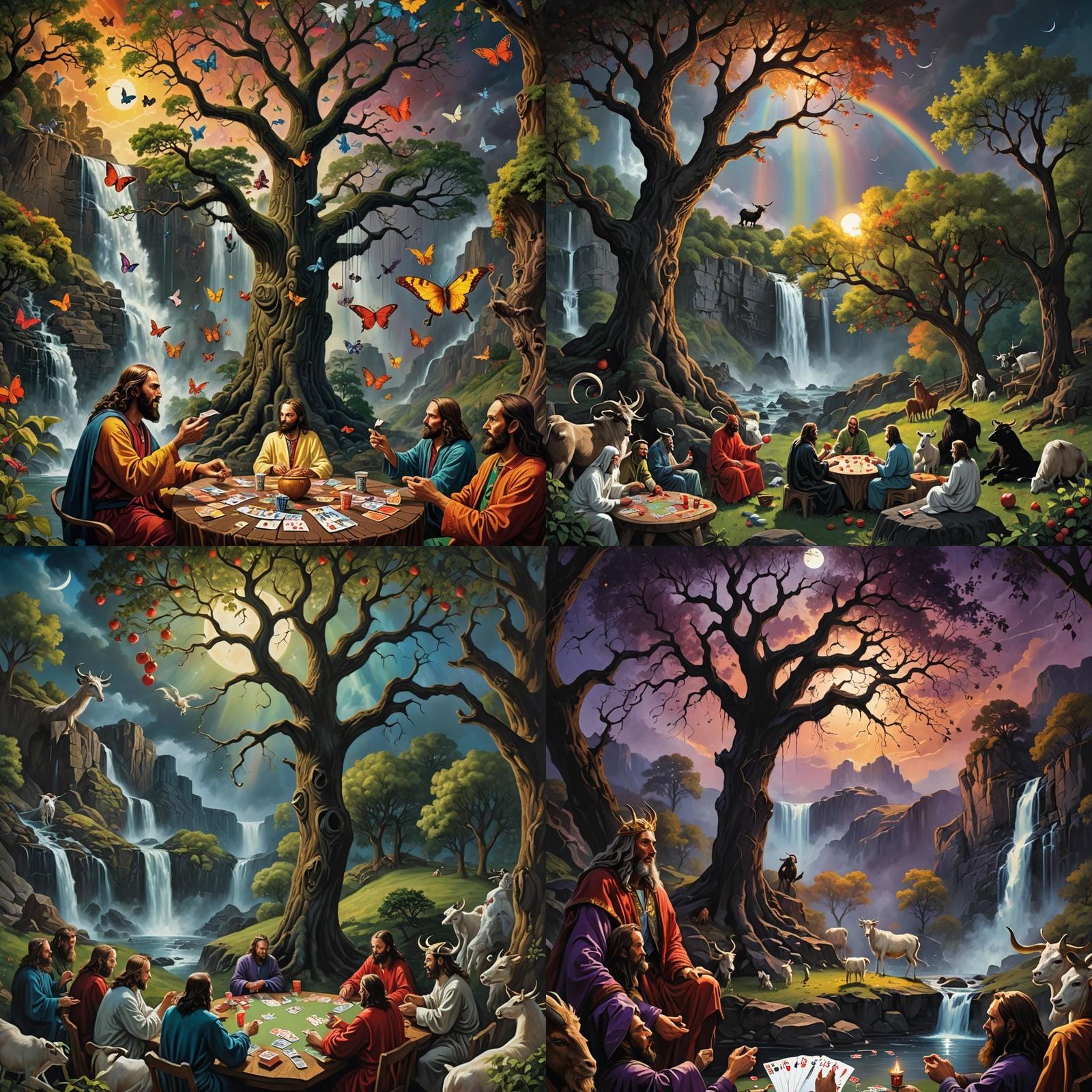 Satan and Jesus Play Cards by Waterfall