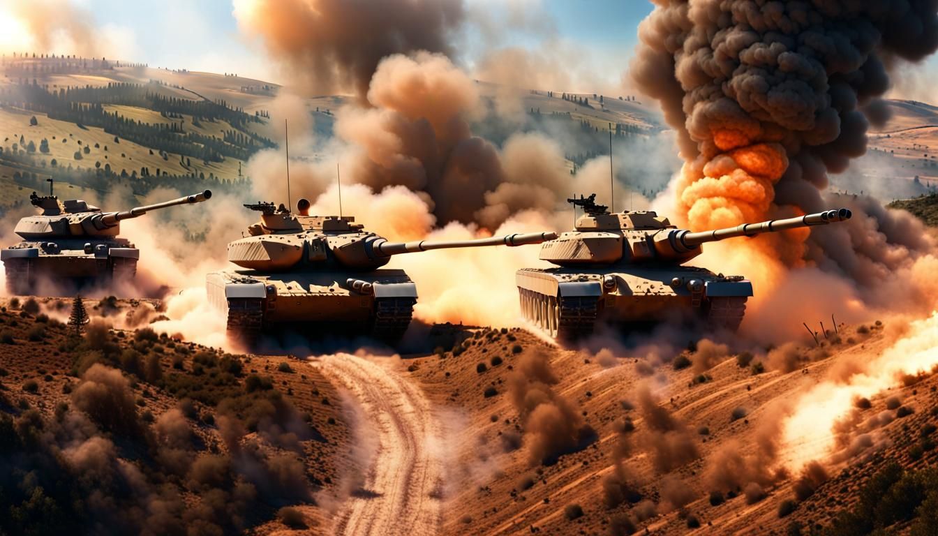 Intense Tank Battle in Golan Heights: Digital Artwork