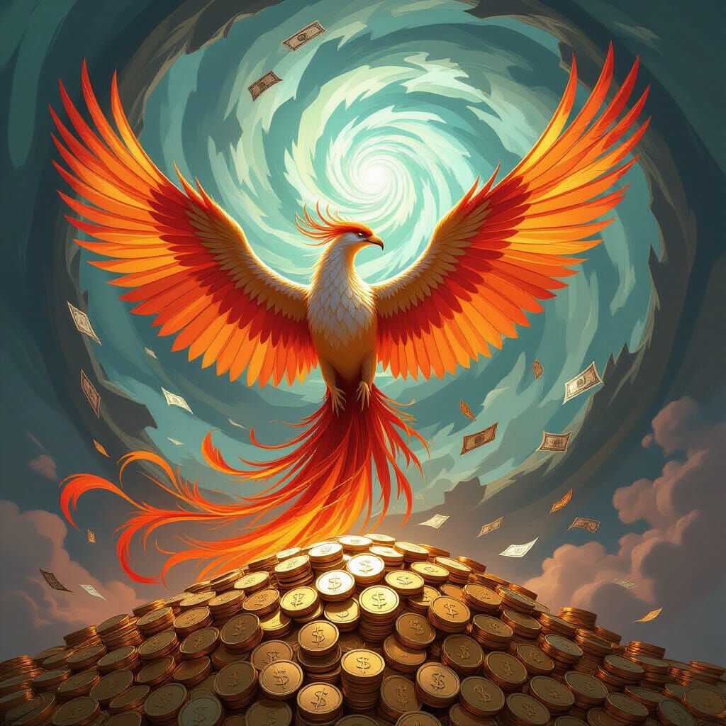 Phoenix Rises from Gold in Epic Fantasy Illustration