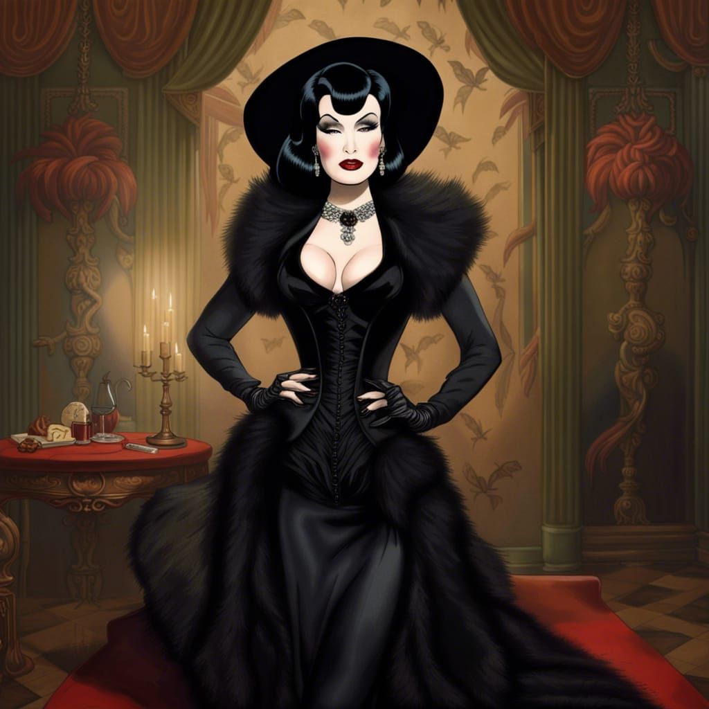 Elvira Inspired Caricature of a Burlesque Dancer