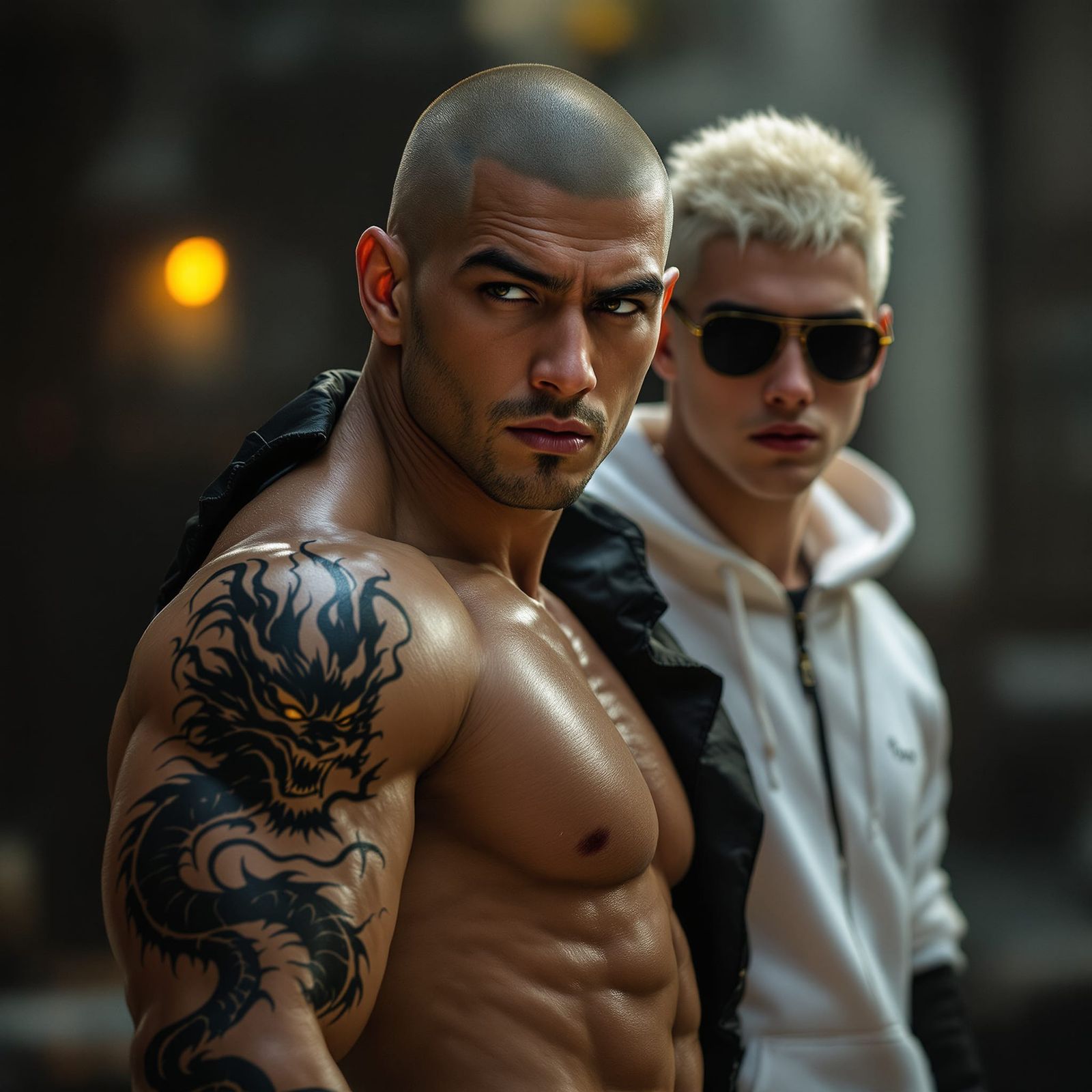 Muscular Asian Man in Fighting Stance, Dark Fantasy Concept ...