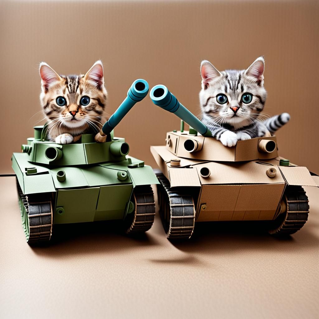 Cats in Cardboard Tanks: A Playful Face-Off