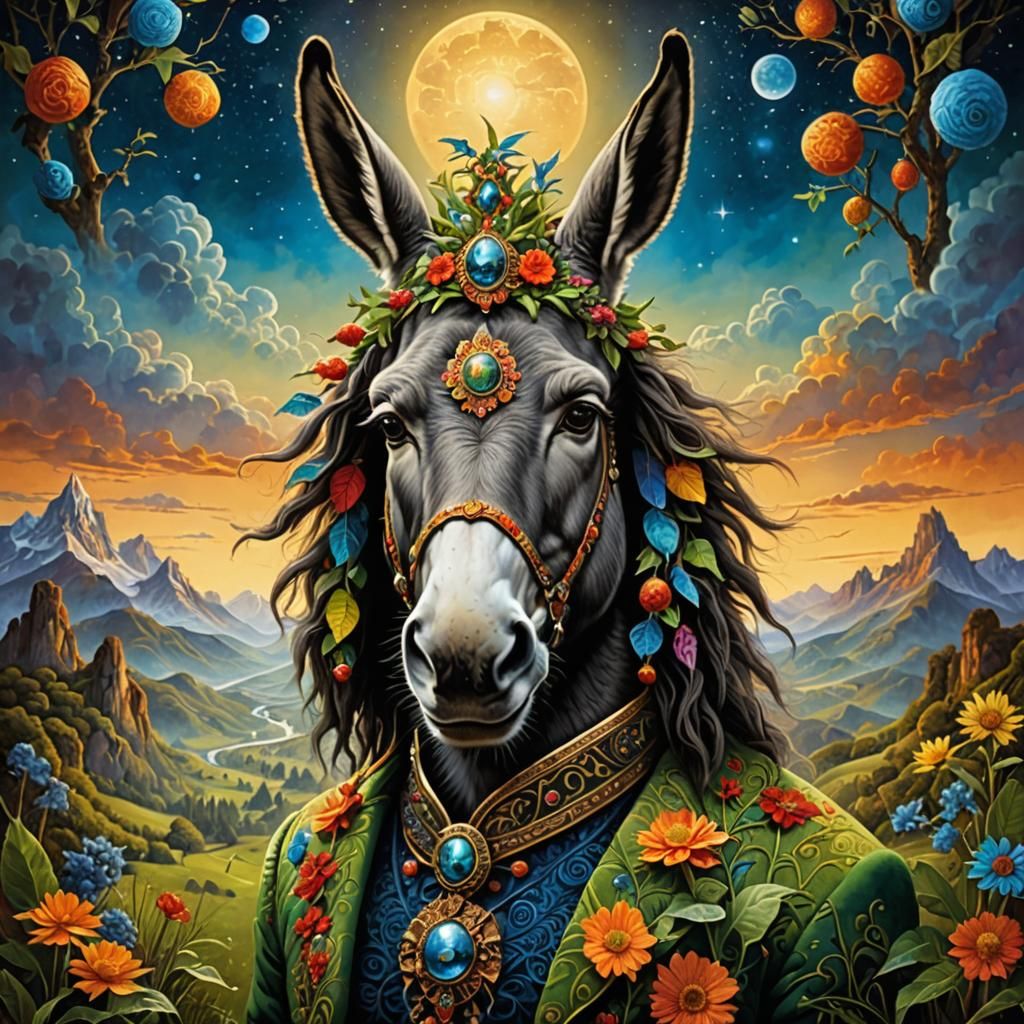 Surreal Donkey God in Dreamlike Black Light