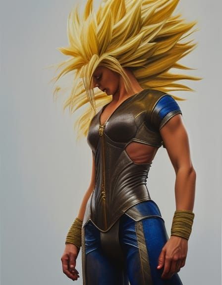 Hyperrealistic Super Saiyan Female Combat Art