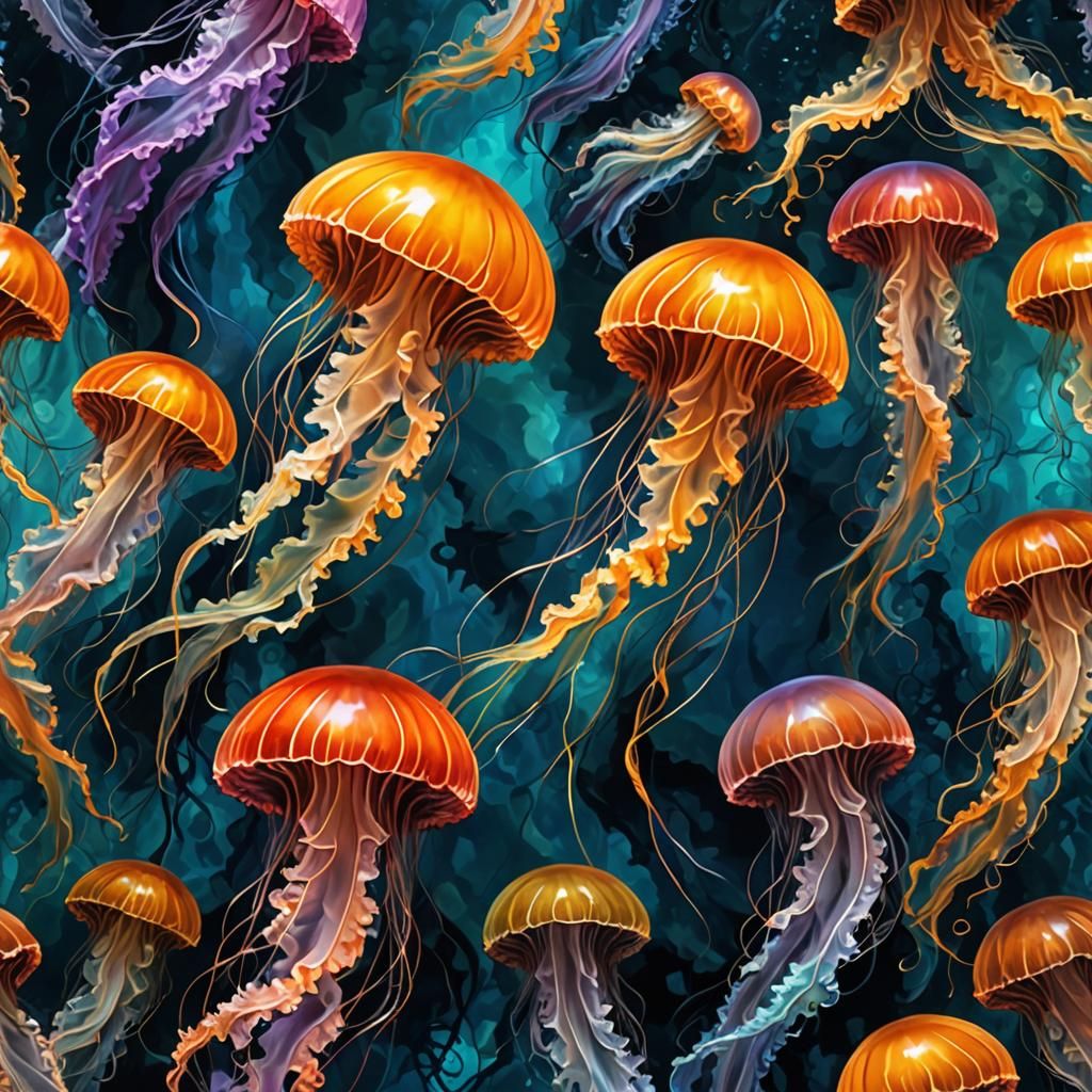 Fractal Jellyfish in Impasto Mixed Media