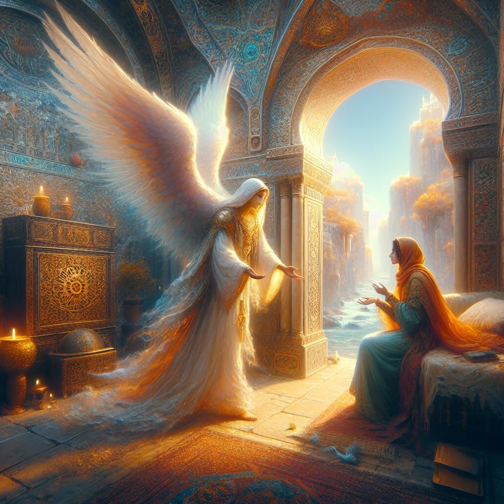 Angelic Revelation: A Matte Painting of Divine Visitation