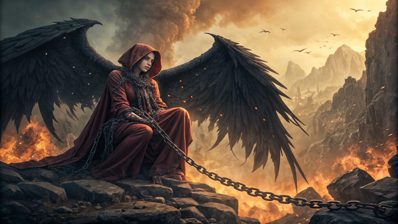 Devil on Apocalyptic Peak in Digital Art Style