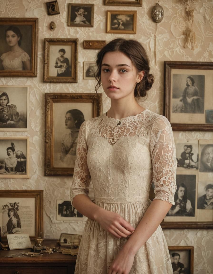 Nostalgic Portrait of Woman Surrounded by Memories