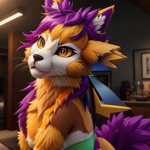 Detailed Furry Renamon in Swimsuit