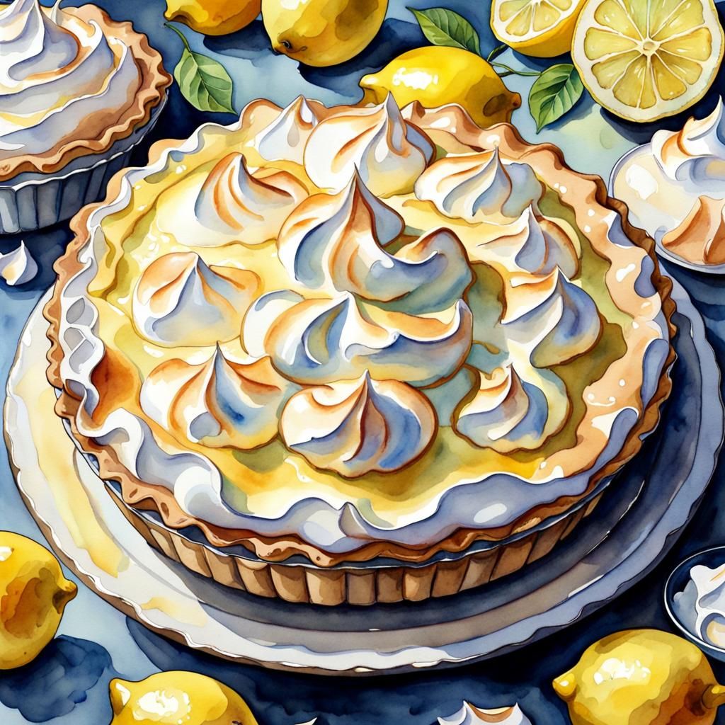 Watercolor Lemon Meringue Pie Painting