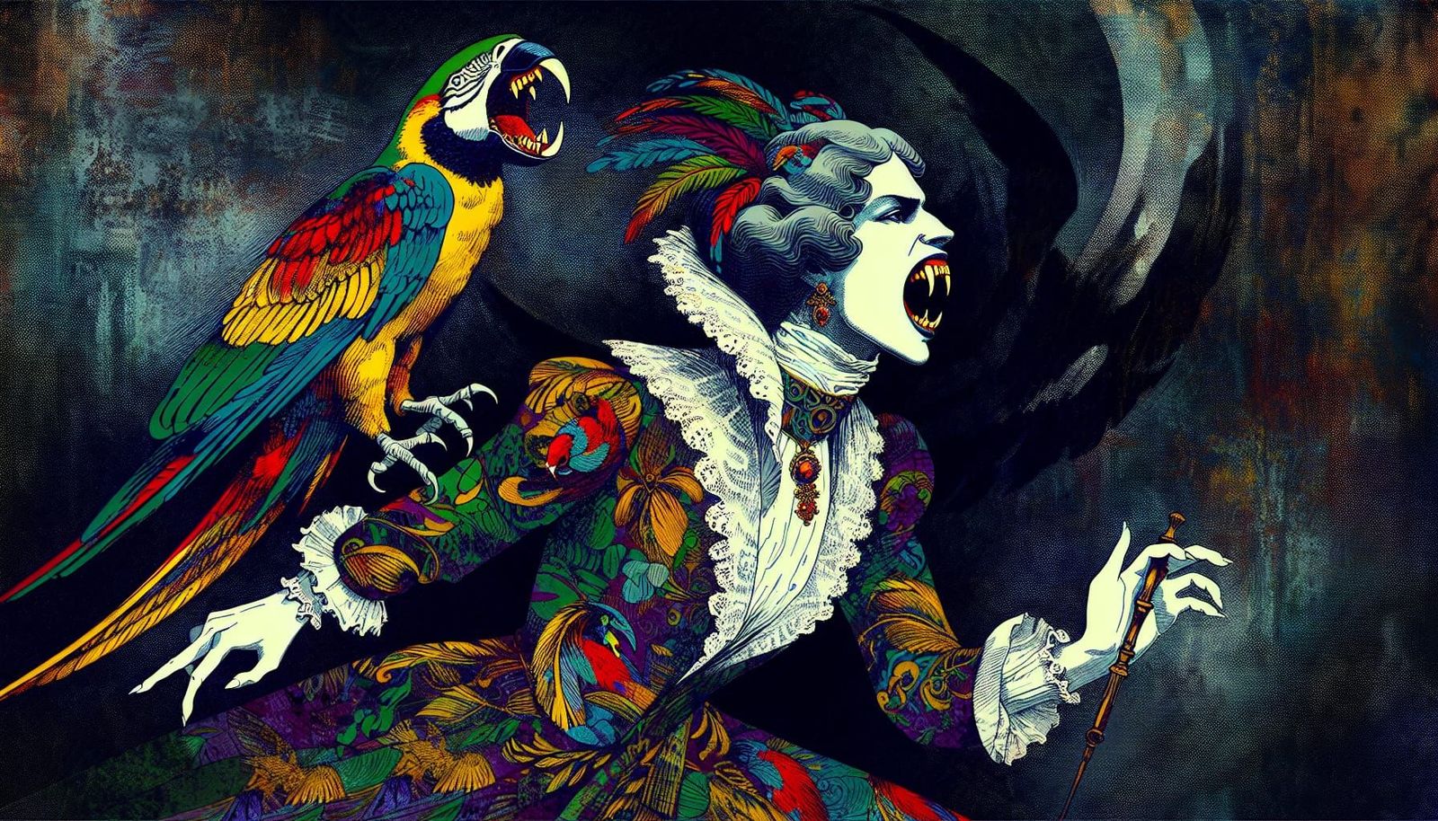 Vampire Parrot Queen in Art Nouveau Style