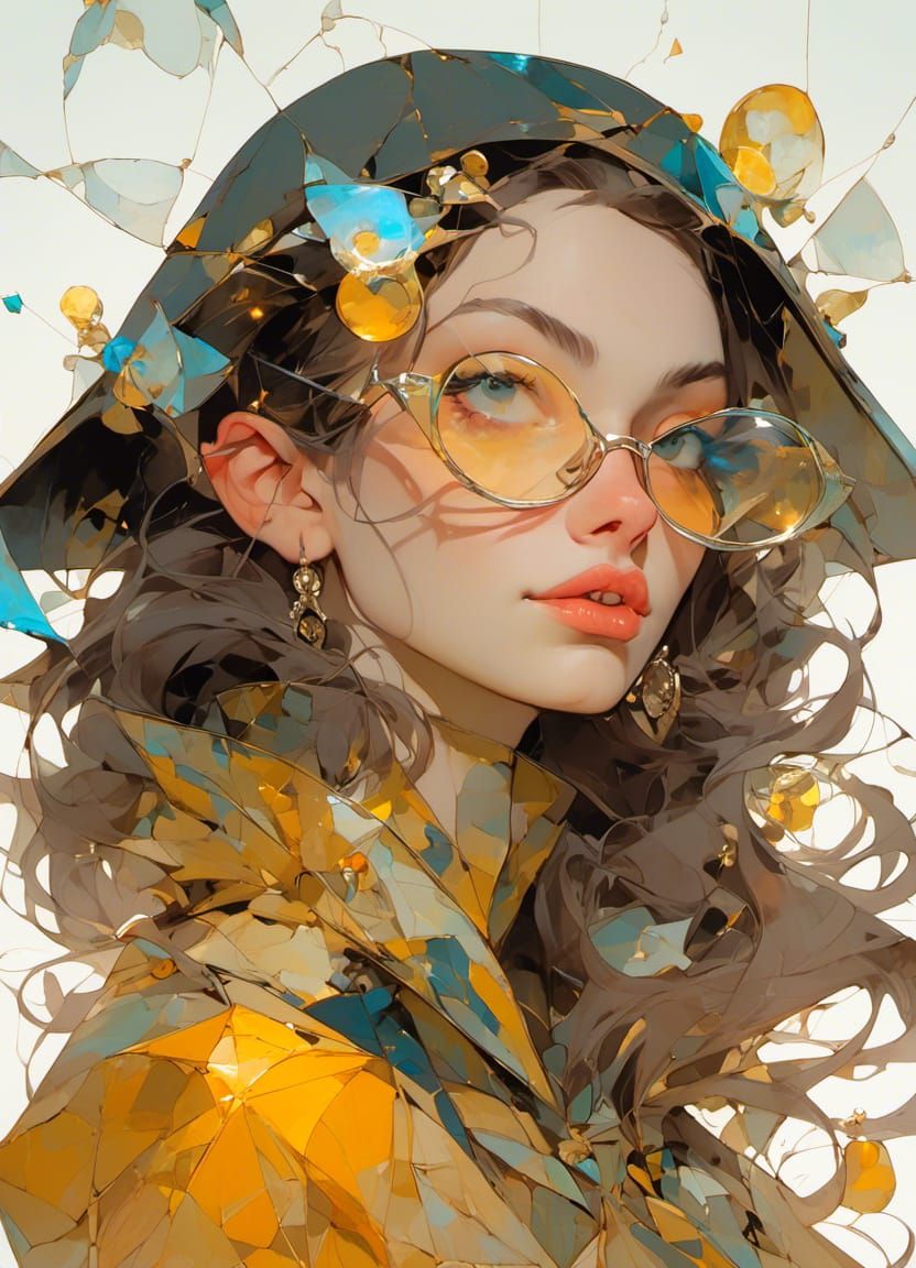 Glass Witch with Geometric Shapes, Abstract Art