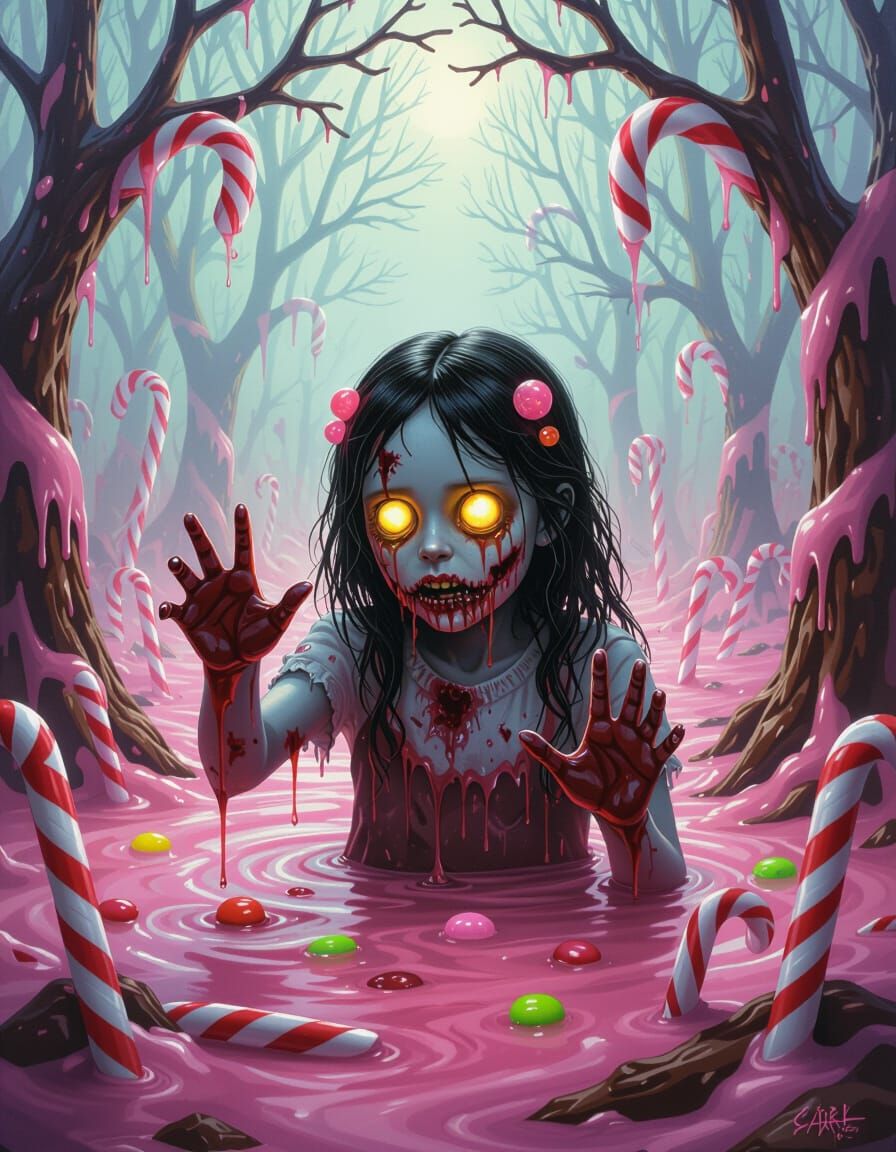 Zombie Girl in Surreal Candy Forest