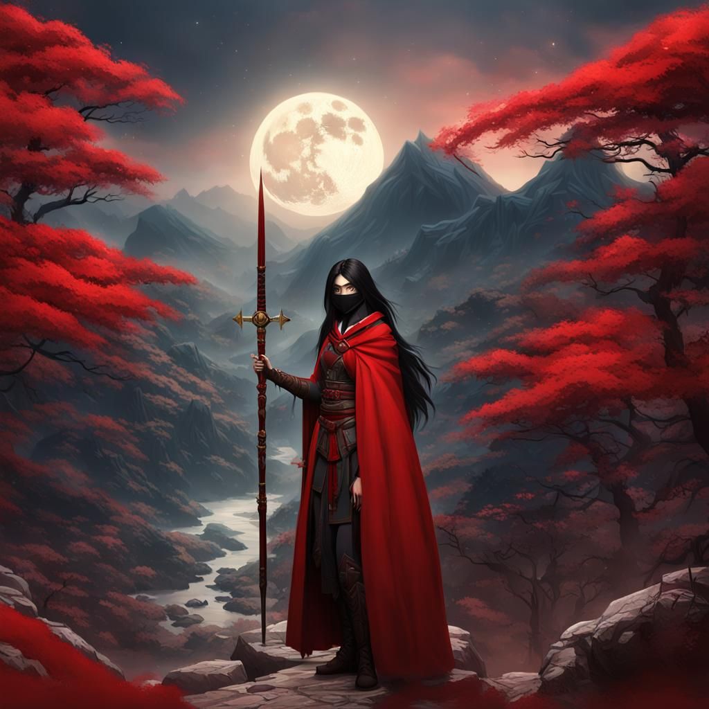 Fantasy Masked Wanderer with Red Spear