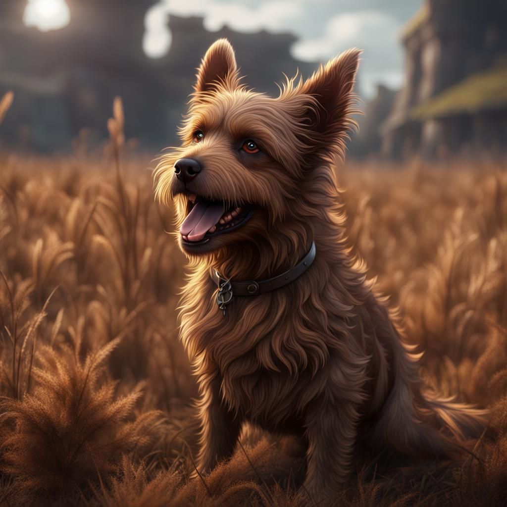 Cute Brown Puppy Barking in Abandoned Field