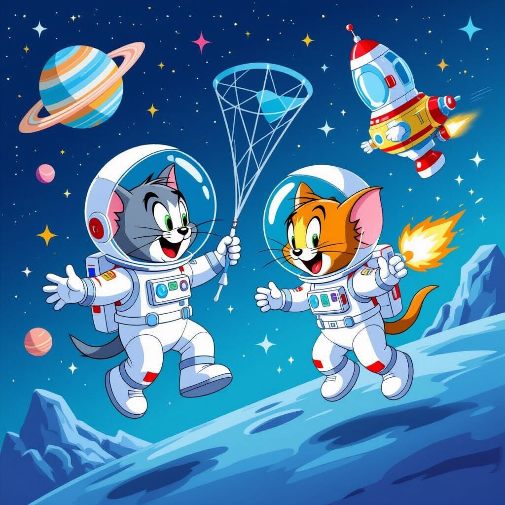 Tom and Jerry's Space Chase in 3D Cartoon Style