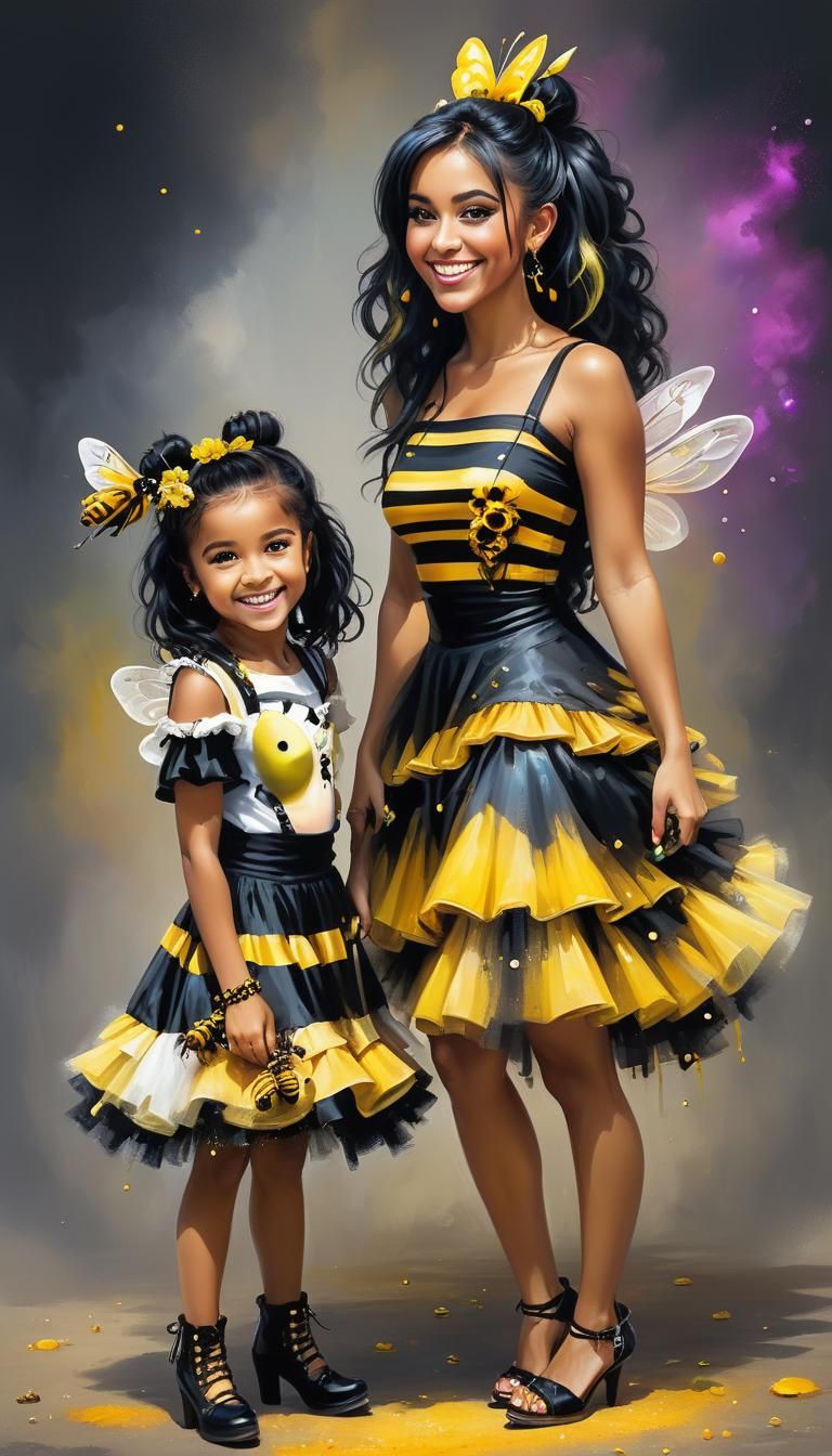 Woman in Bee Dress: A Digital Portrait Painting
