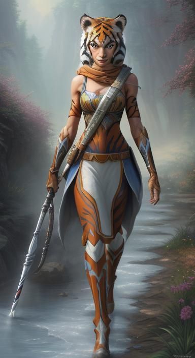 Ethereal Tiger Girl in a Kinkade Fantasy
