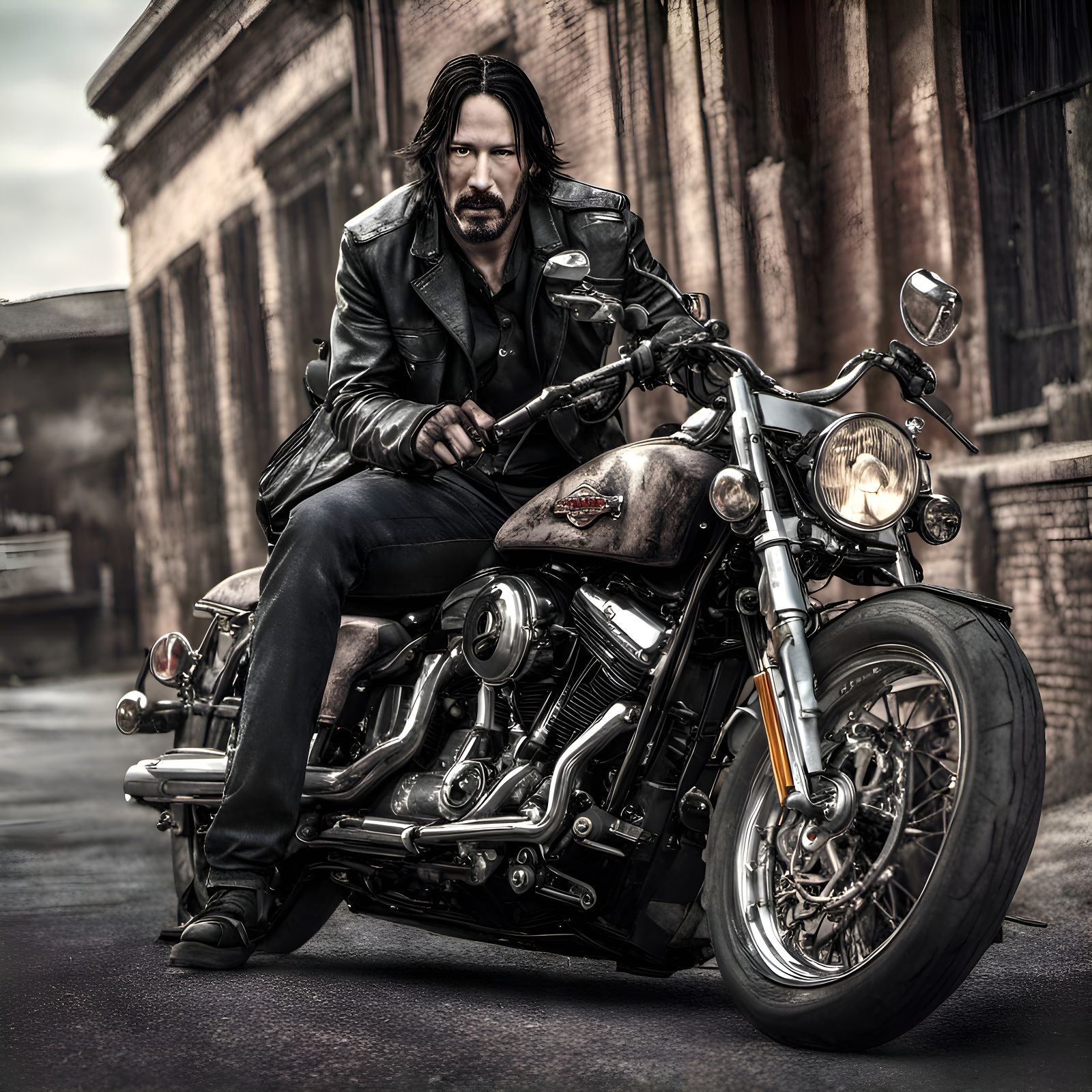 Keanu Reeves on a Harley Davidson