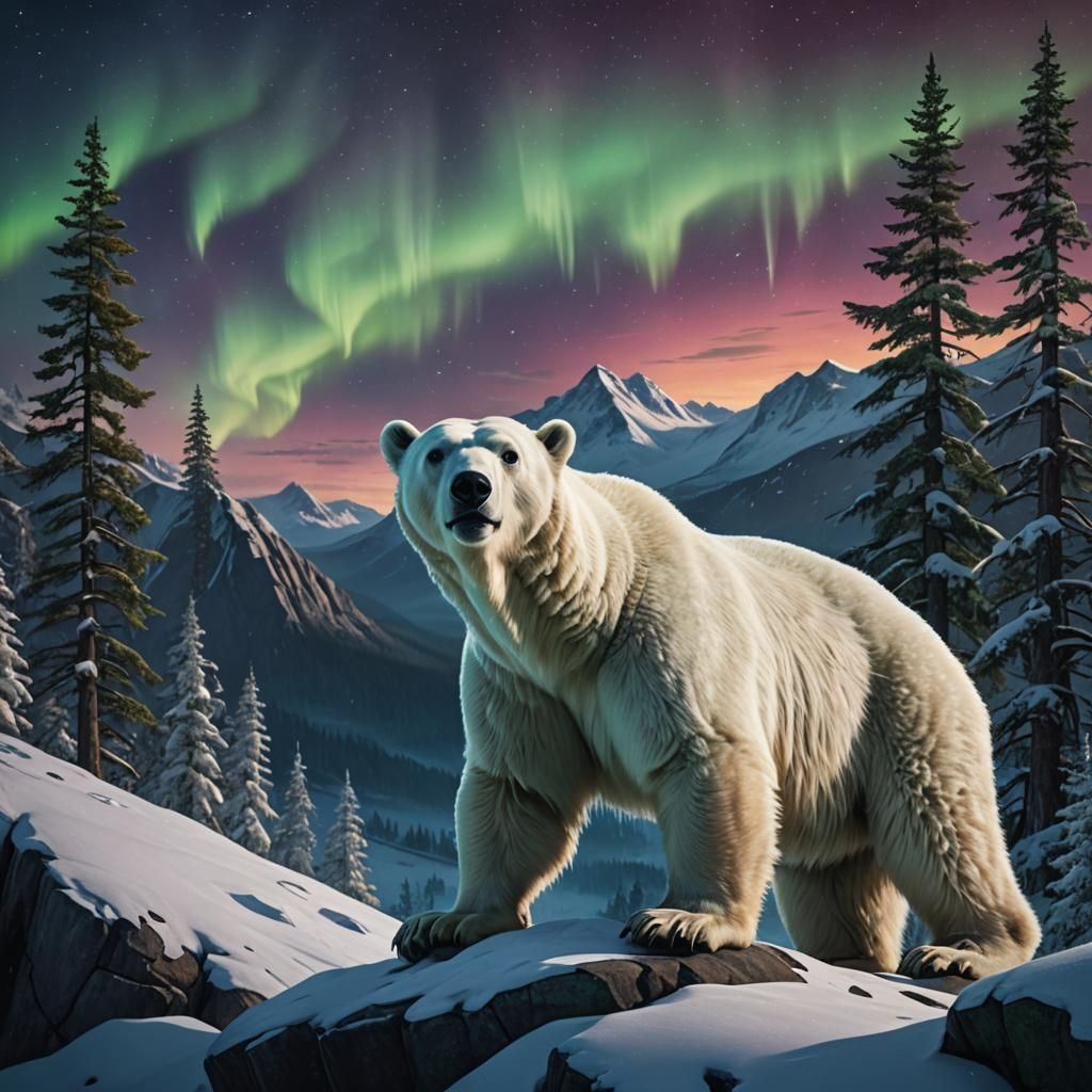 Polar Bear and Aurora Borealis: Fantasy Concept Art