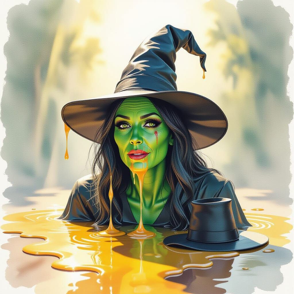 Melting Green Witch Wax Figure in the Sun