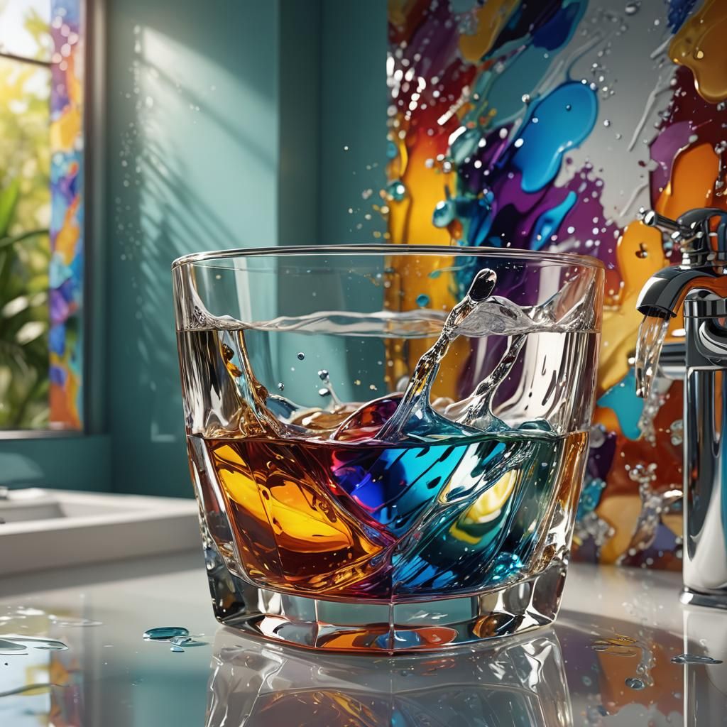 Hyperrealistic Glass Bathroom in Splash Art Style
