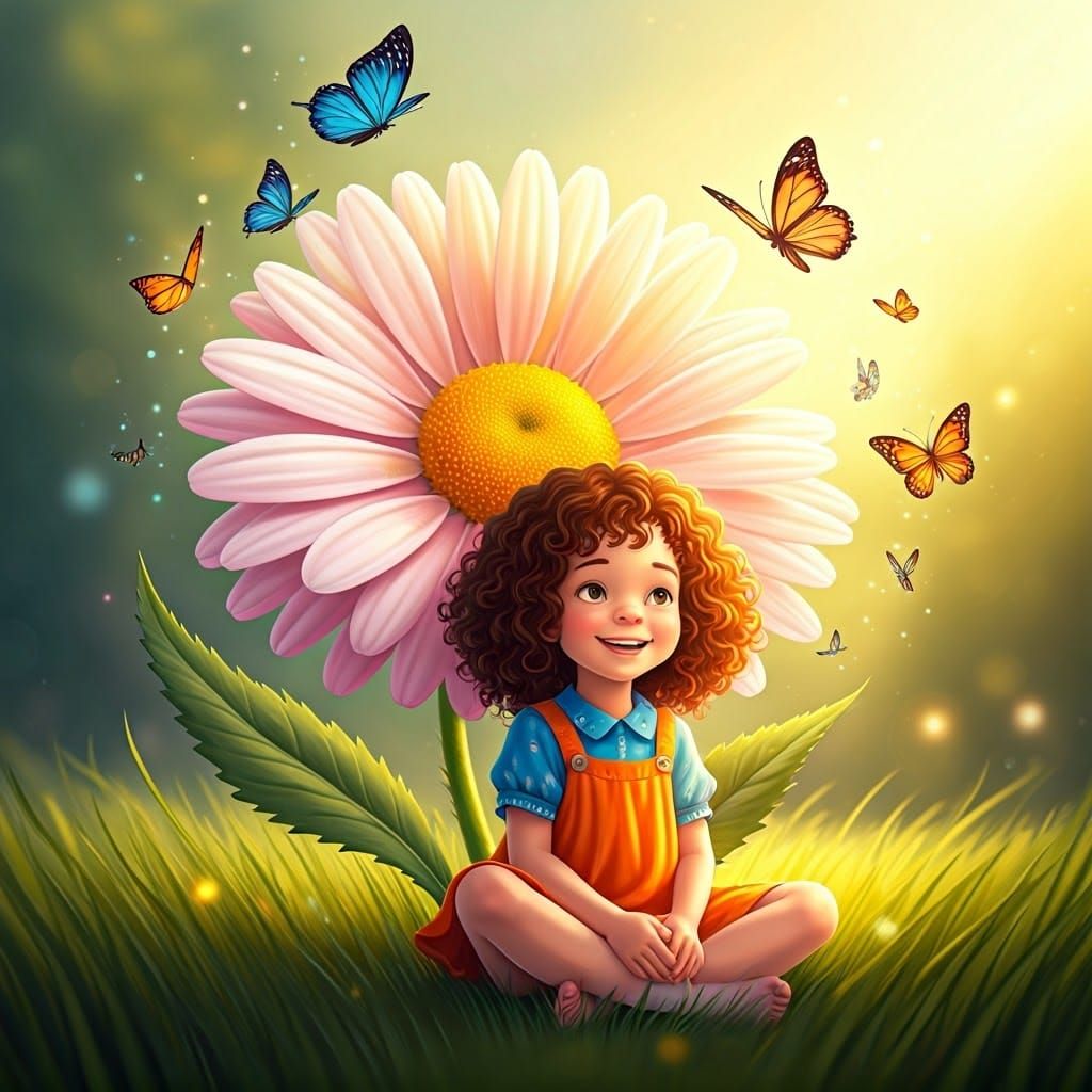 Girl with Butterflies by Giant Daisy