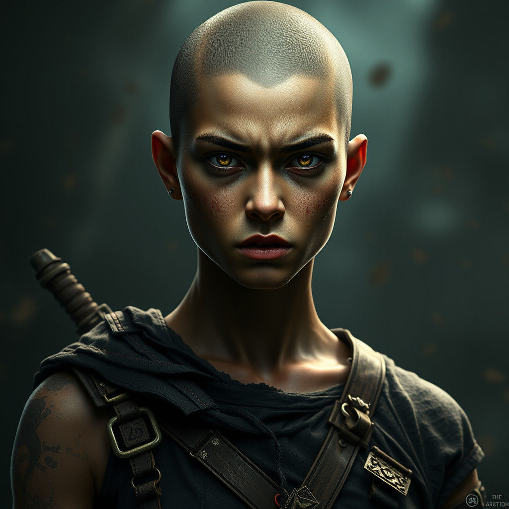 Courageous Woman with Shaved Head: Fantasy Concept Art