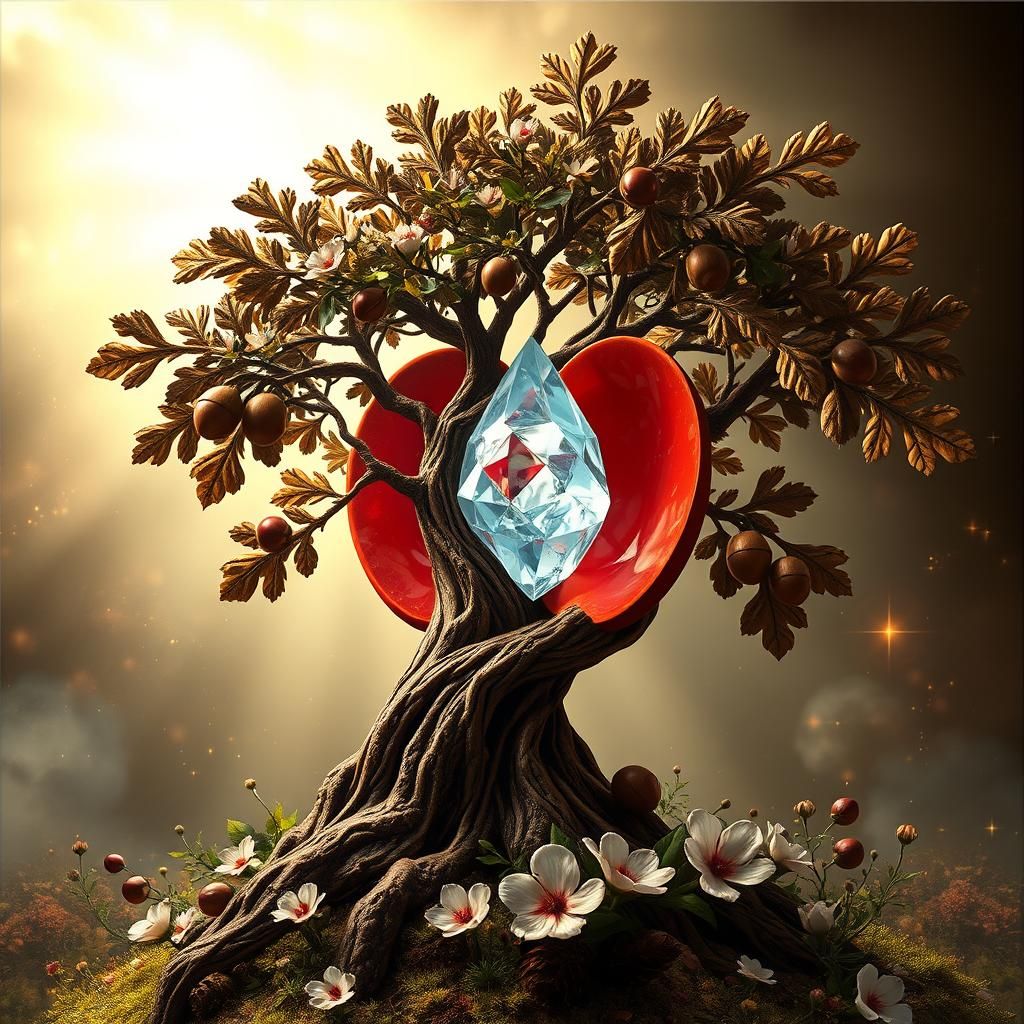 Oak Tree of Life in Apple, Surrealist Digital Art
