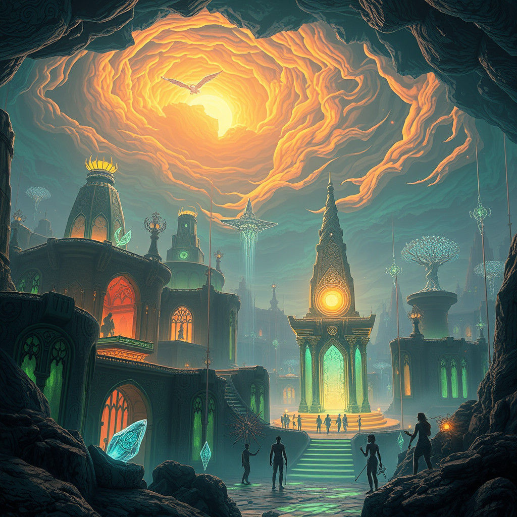 Thriving Bioluminescent City Beneath the Earth's Surface