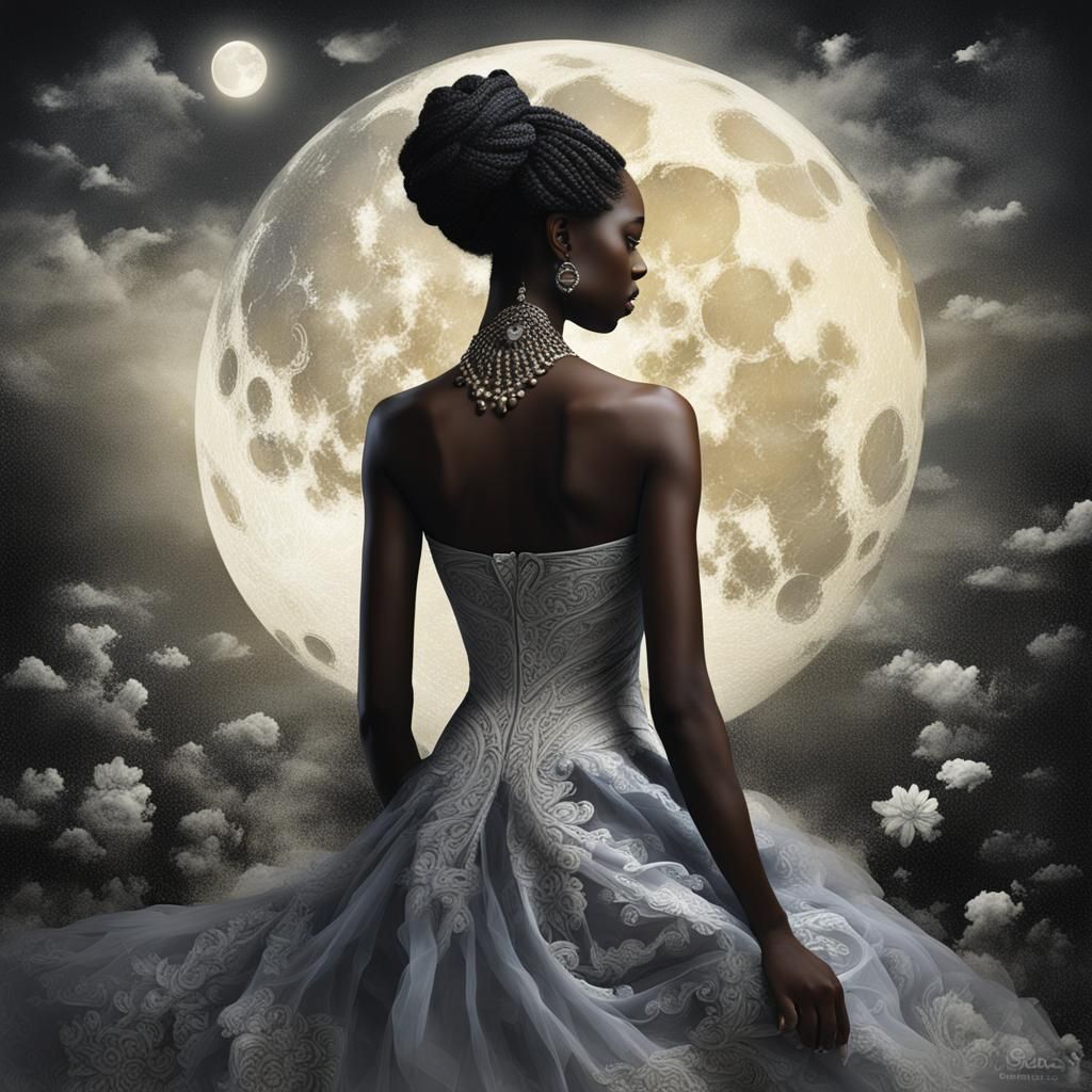 Dreamy Ebony Woman: Moonlight Sonata Vision
