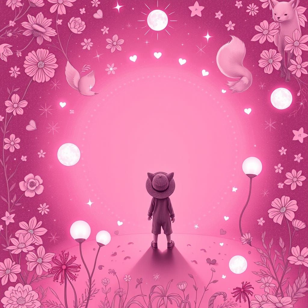 Dreamy Pink Tunnel Scene with Mystical Creatures