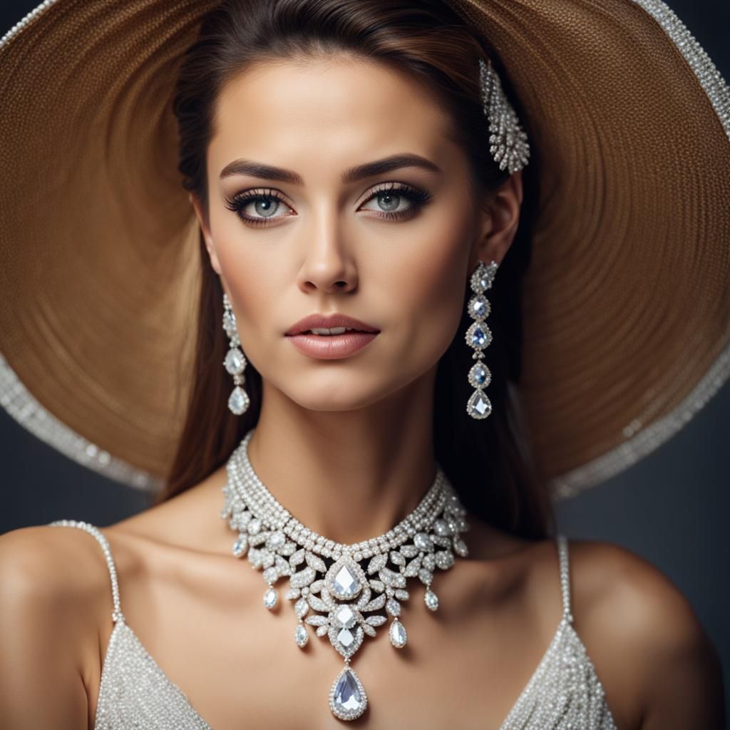 Woman in Diamond Jewelry: High-Resolution Portrait