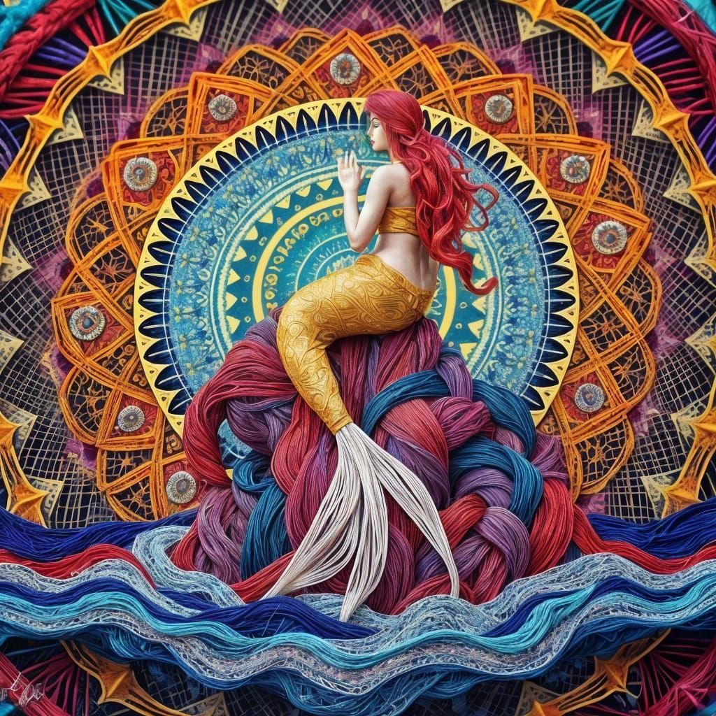 Mermaid String Art Mandala in Ultra-High Resolution