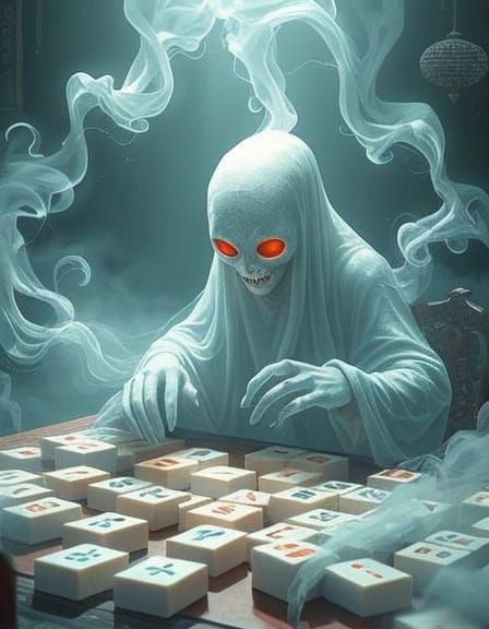 Abstract Ghost Entity Plays Mahjong in Modern Style