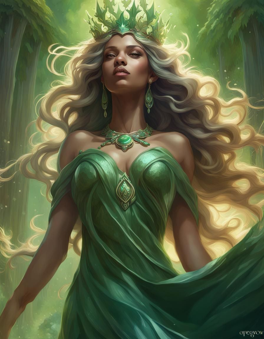 Earth Goddess Portrait in Art Nouveau Style