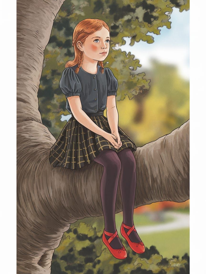 Innocent Preteen Girl Contemplates Nature in a Portrait Draw...