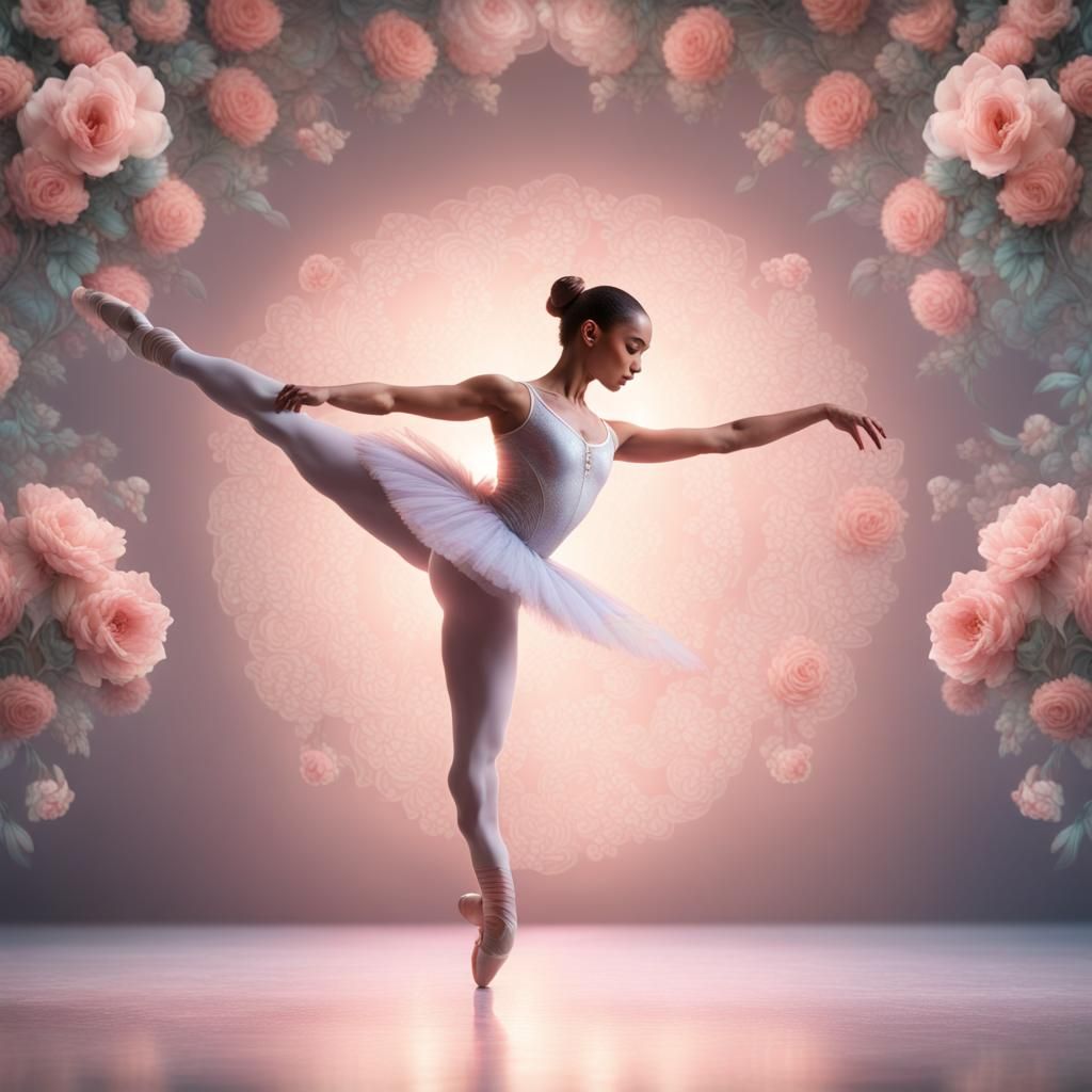 Holographic Ballet Dancer in Flowery Environment