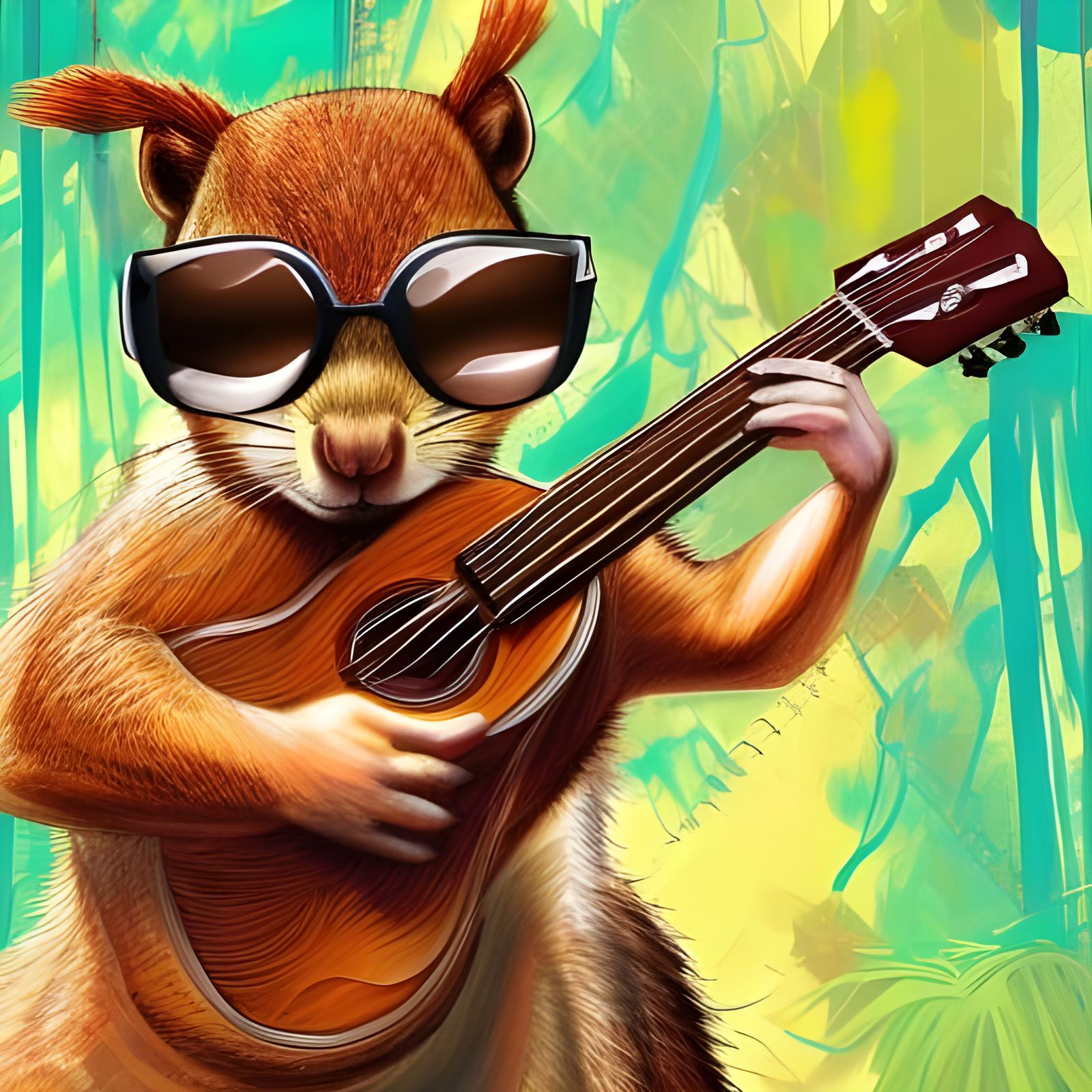Squirrel Rock Star Portrait in Jungle Scene