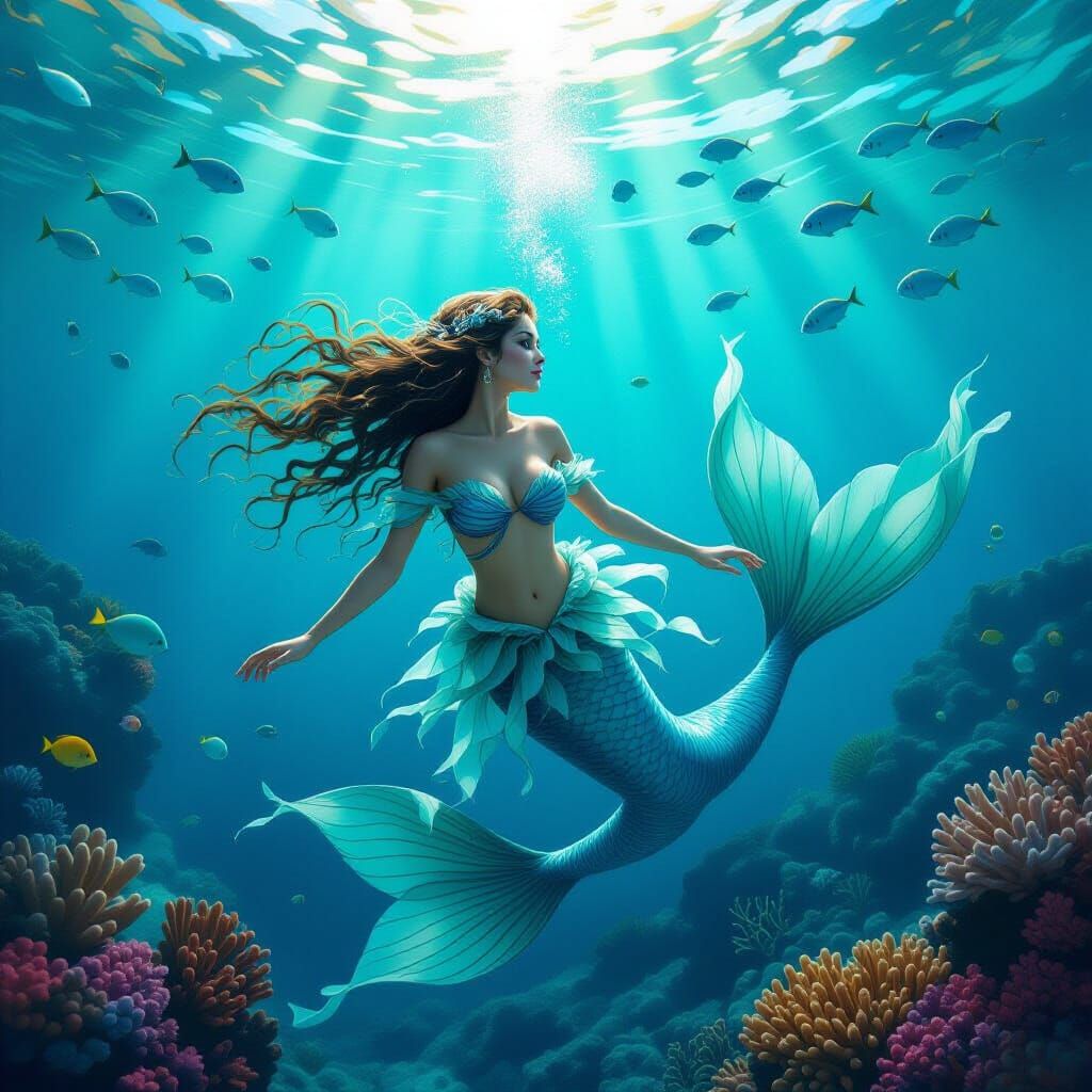 Photorealistic Mermaid Under the Sea