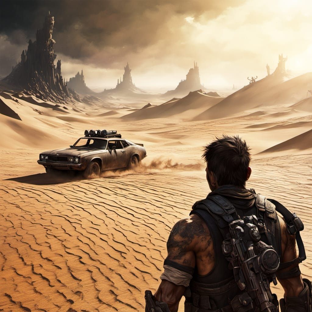 Desert Nomad Head Silhouette in Sandstorm Digital Painting