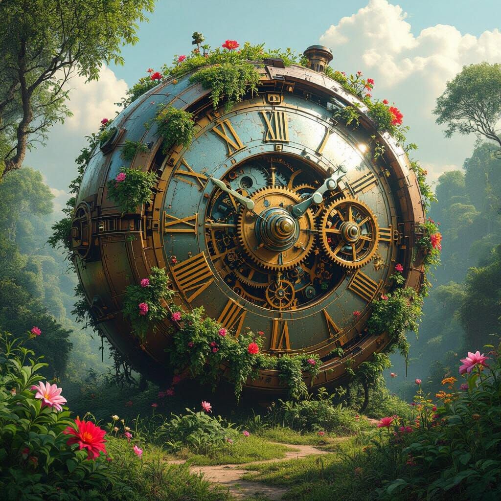Nature Reclaims Giant Clockwork Spheres in Surreal Landscape